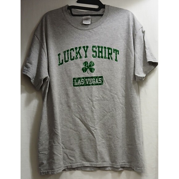 LUCKY LAS VEGAS Men's Gray 4 Leaf Clover Short Sleeve T-Shirt Large Short Sleeve - Picture 1 of 5